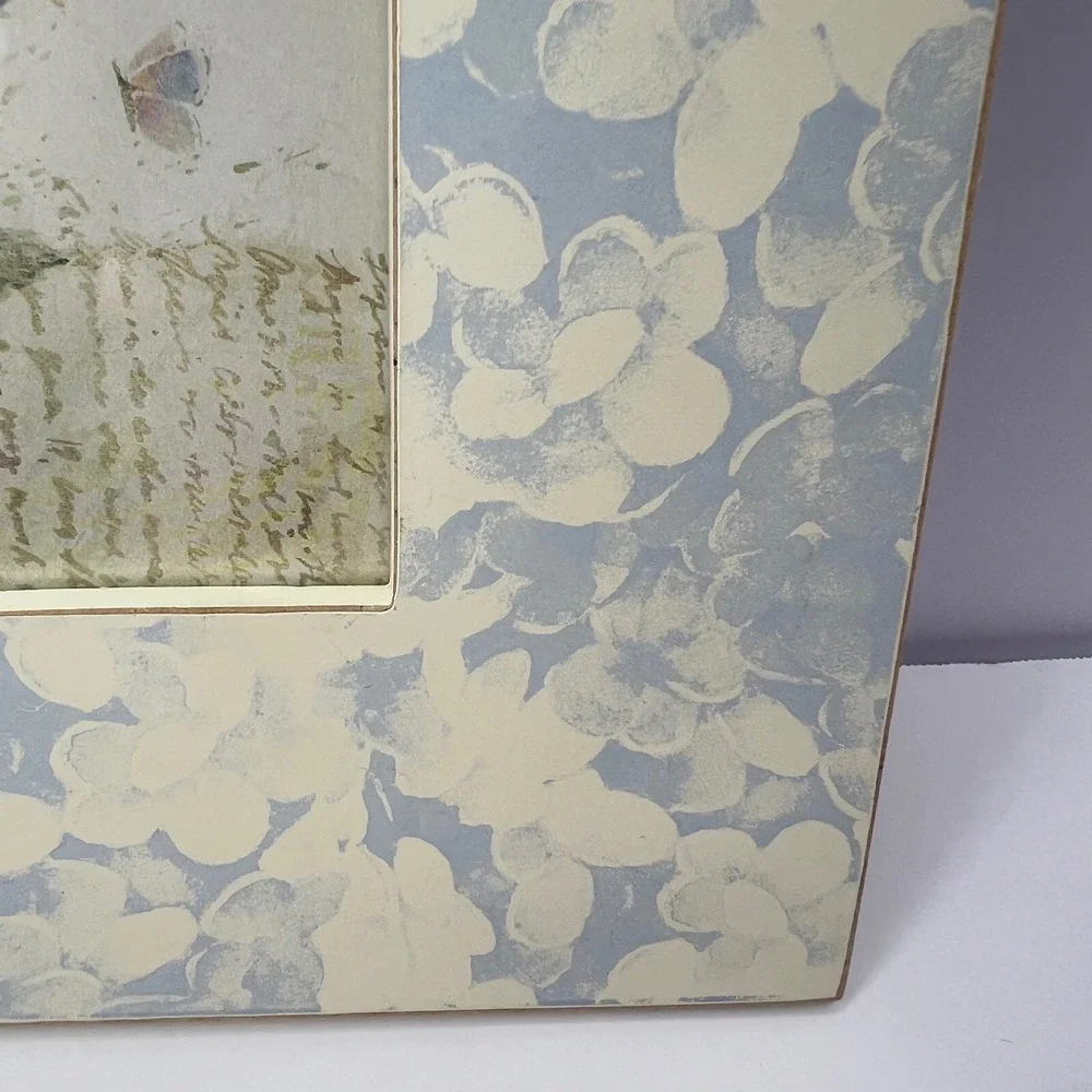 Shabby Chic Blue Hydrangea‎ Wooden Frame 3.5x3.5 Embellished Floral Cottage Y2K